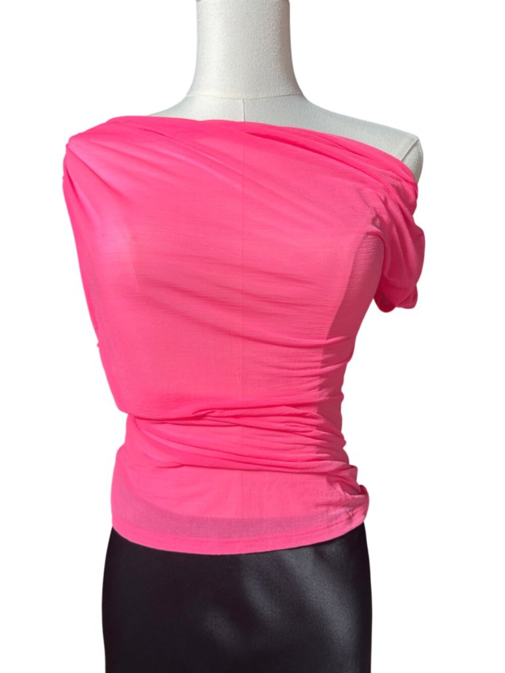 NWT Reformation Belle Knit Top Candy Pink One Shoulder Mesh Y2K Barbiecore XS